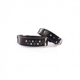 Collier cuir noir strass...